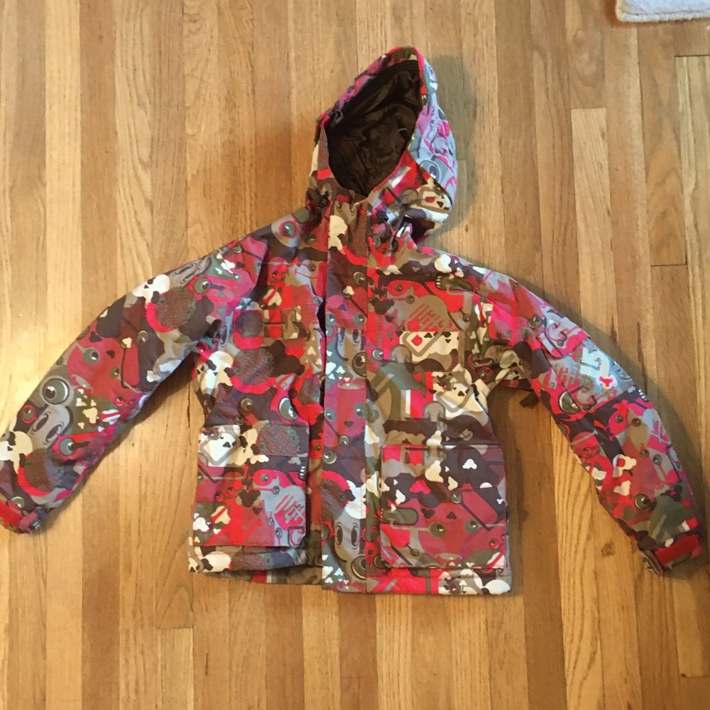 Burton kids snowboard ski jacket - size Small - brown / red